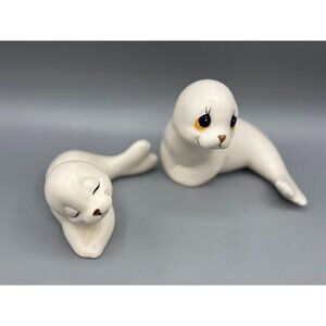 Vtg Oxford Ceramic Seal Figurines Set Of 2 White Made In Mexico 1970s Decor